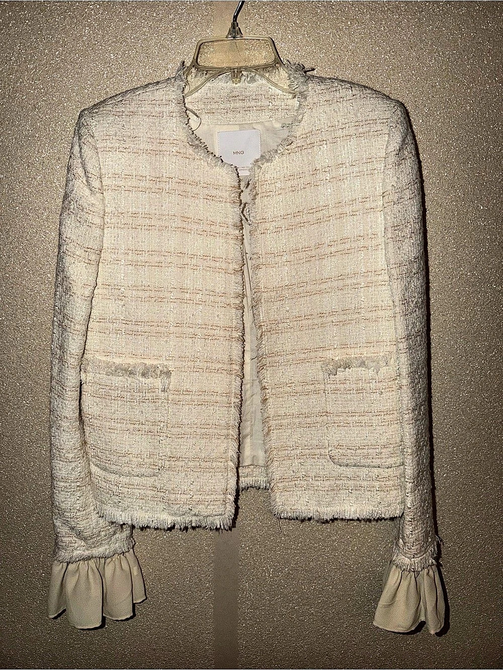 Lk new Mango Fringe removable Cuff Jacket in Cream Size XSmall
